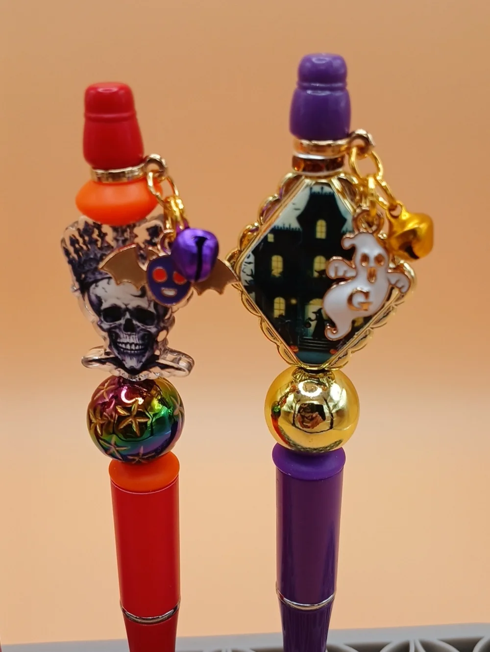 Halloween Charm Pen Set - Purple & Orange Decorative Pens
